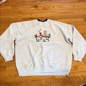 Vintage Cozy Embroidered Light Gray Mockneck Sweatshirt
